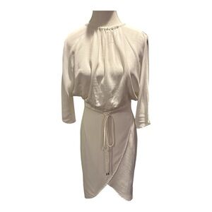 BEC + BRIDGE White Tulip Midi Dress Sz 4 Backless Tie Waist Bridal Split Sleeve